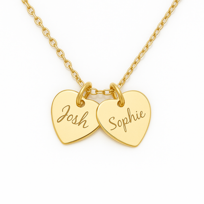Personalised Necklace - Hearts/ Disc Charms in 18K gold or silver plated