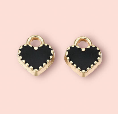 18K Gold Plated Mini Heart Huggies Hoop Earrings - Black & Gold