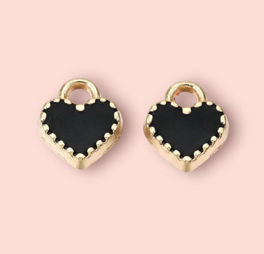 18K Gold Plated Mini Heart Huggies Hoop Earrings - Black & Gold