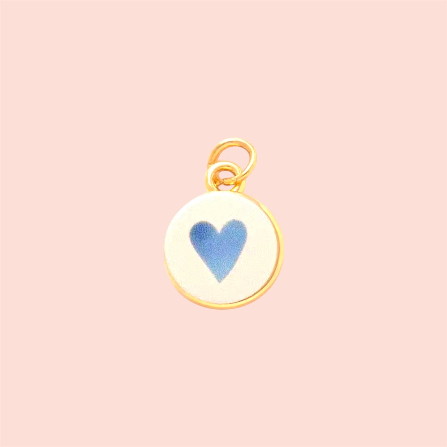 18K Gold Plated Hand painted blue & white Heart Enamel Charm
