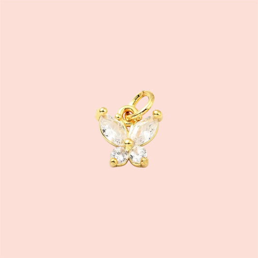 18K Gold Plated clear crystal gem Butterfly Charm