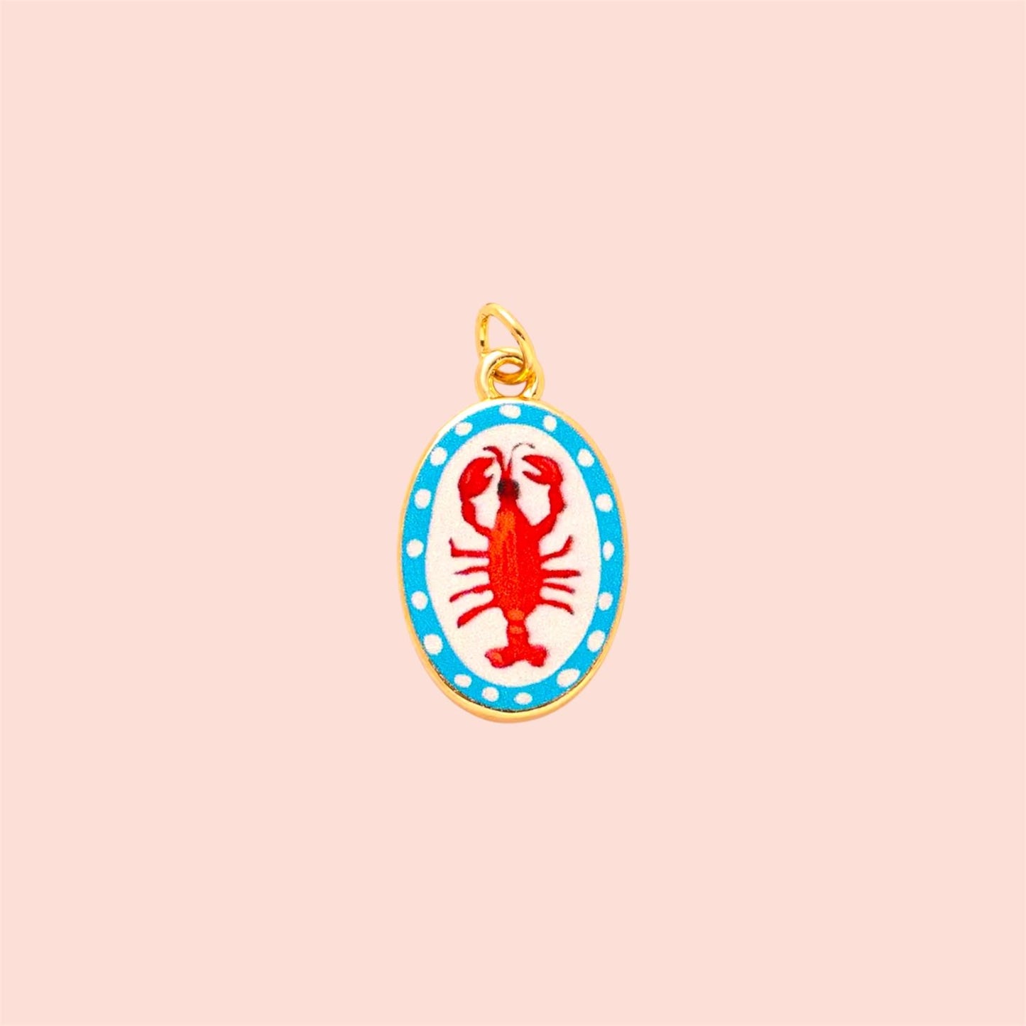 18K Gold Plated Hand painted blue white red Lobster Enamel Charm