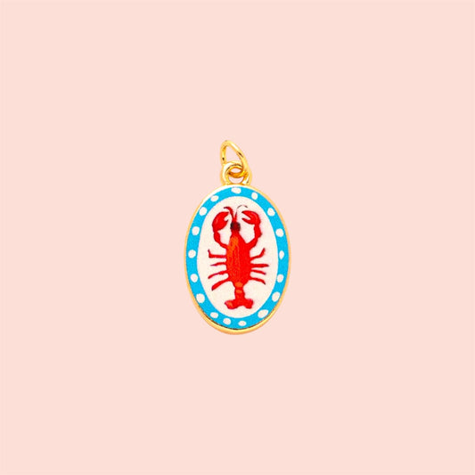 18K Gold Plated Hand painted blue white red Lobster Enamel Charm
