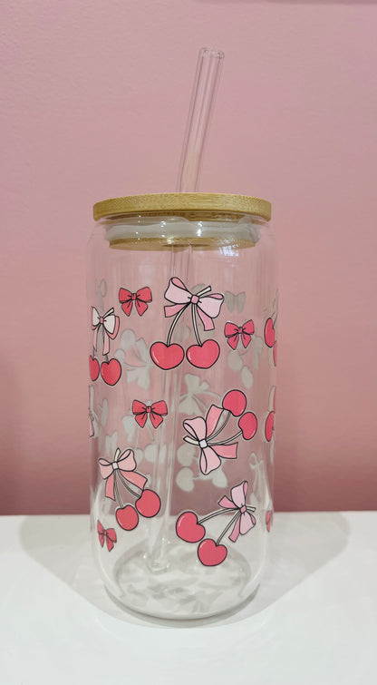 16oz Glass Cup with Bamboo Lid & Glass Straw Reusable Portable Drinkware Cute Design UVDTF Transfer Water Bottles Mug Bamboo Drinkware Bottle Water Bottles Mug Tumbler Portable Reusable Bottled Lid