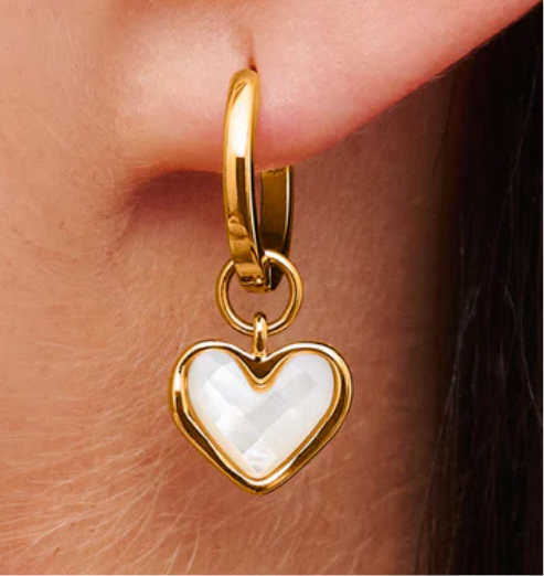White Shell Heart Huggies 925 Sterling Silver hoop earrings Wedding jewellery