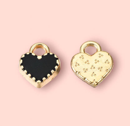 18K Gold Plated Mini Heart Huggies Hoop Earrings - Black & Gold