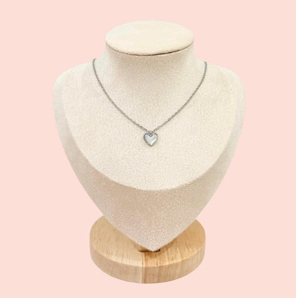 Jewellery Set - White Quartz Heart 925 Sterling Silver Chain Necklace & matching Huggie hoop earrings - Wedding jewellery