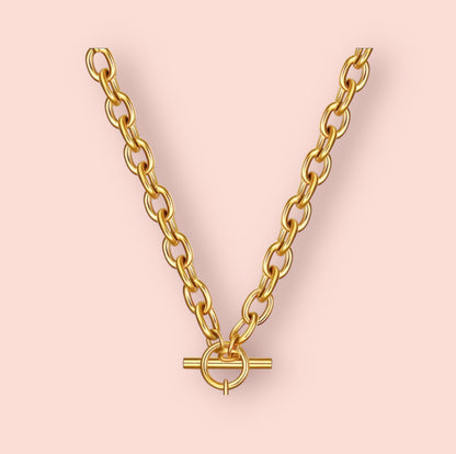 18K Gold Plated T Bar Heart Charm Waterproof Necklace Chain