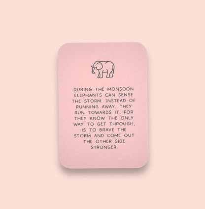 White & grey marble elephant charm bracelet with inspirational bravery/ strength/ courage quote card