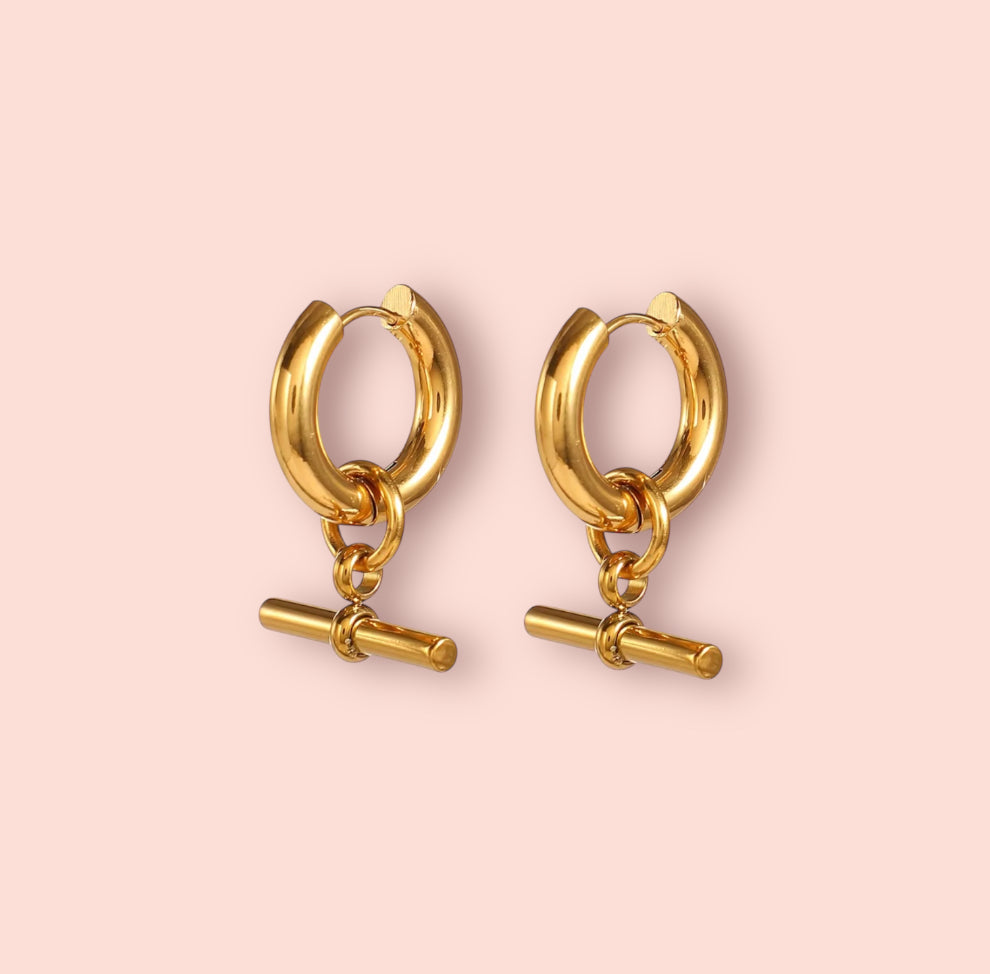 18K Gold Plated T-Bar Hoop Earrings