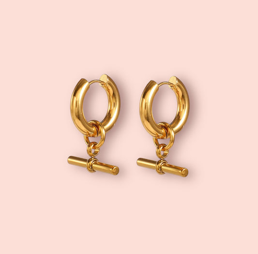 18K Gold Plated T-Bar Hoop Earrings