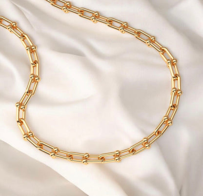 18K Gold Plated Link Hardware Paperclip Chain Necklace
