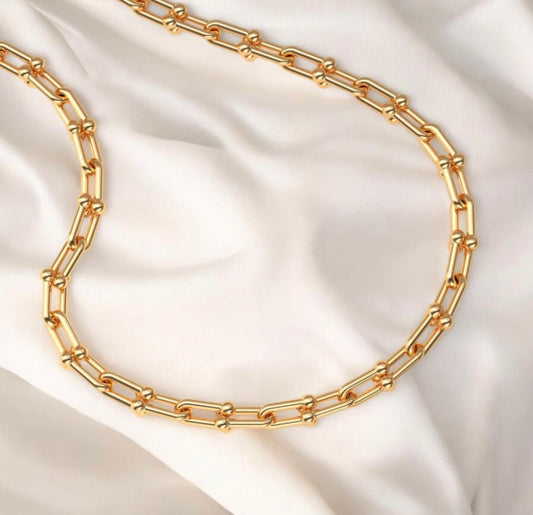 18K Gold Plated Link Hardware Paperclip Chain Necklace