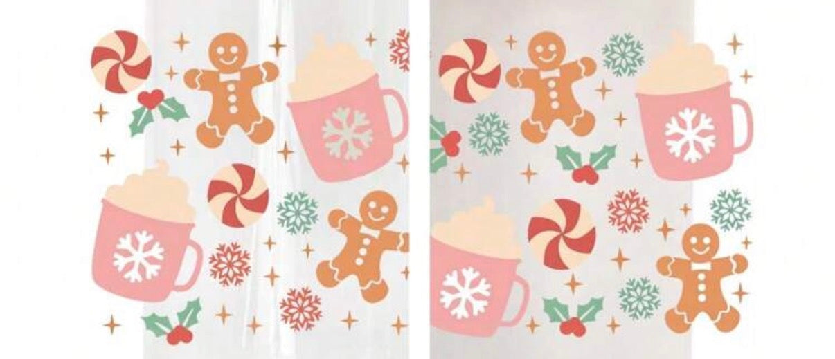 Christmas 16oz Glass Cup with Bamboo Lid & Glass Straw Reusable Portable Drinkware Cute Design UVDTF Transfer Water Bottles Mug Bamboo Drinkware Bottle Water Bottles Mug Tumbler Portable Reusable Bottled Lid