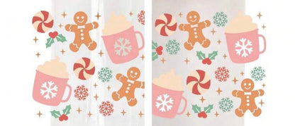 Christmas 16oz Glass Cup with Bamboo Lid & Glass Straw Reusable Portable Drinkware Cute Design UVDTF Transfer Water Bottles Mug Bamboo Drinkware Bottle Water Bottles Mug Tumbler Portable Reusable Bottled Lid