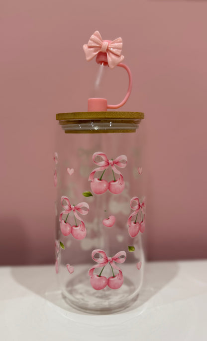 16oz Glass Cup with Bamboo Lid & Glass Straw Reusable Portable Drinkware Cute Design UVDTF Transfer Water Bottles Mug Bamboo Drinkware Bottle Water Bottles Mug Tumbler Portable Reusable Bottled Lid