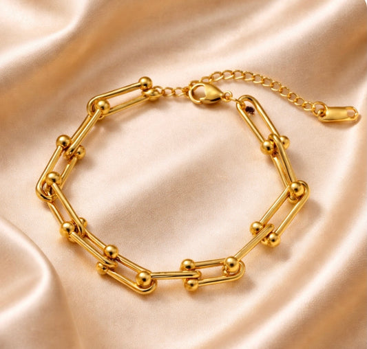 18K Gold Plated Link Hardware Paperclip Chain Bracelet
