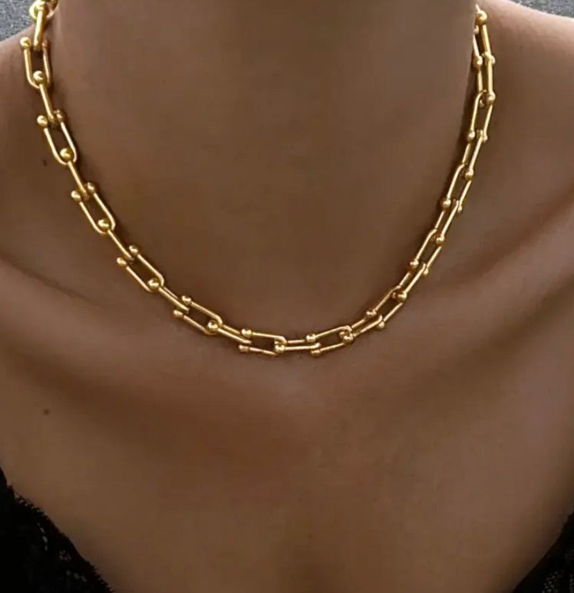 18K Gold Plated Link Hardware Paperclip Chain Necklace