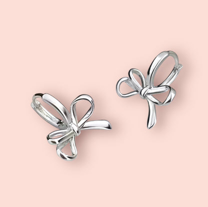 925 Sterling Silver 10mm Hoop Bow Huggies earrings