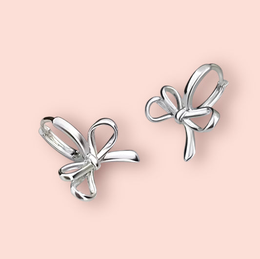 925 Sterling Silver 10mm Hoop Bow Huggies earrings