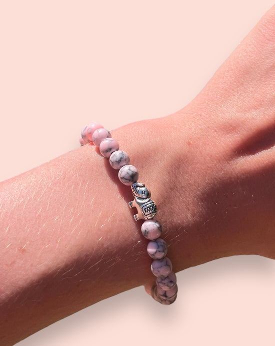 Baby pink marble elephant charm bracelet with inspirational courage/ strength/ bravery quote card!