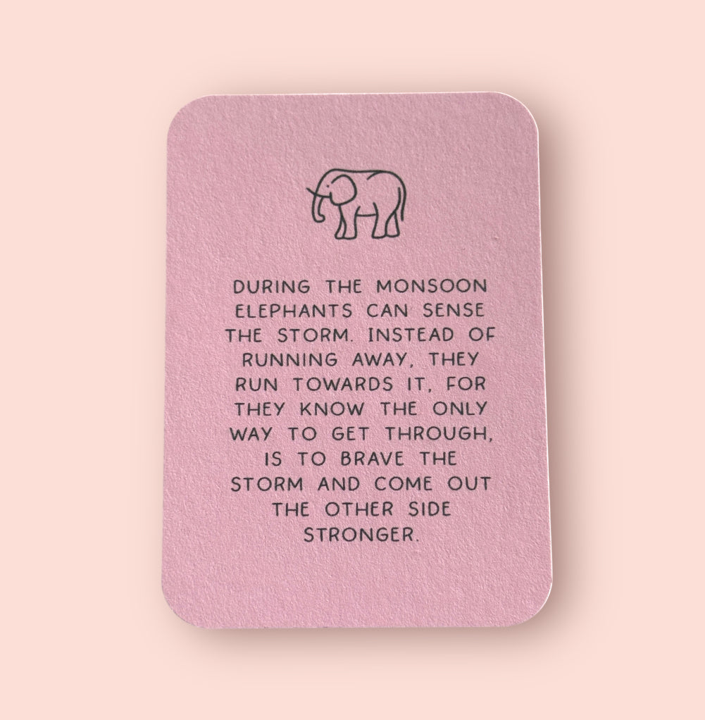 Baby pink marble elephant charm bracelet with inspirational courage/ strength/ bravery quote card!