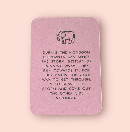 Baby pink marble elephant charm bracelet with inspirational courage/ strength/ bravery quote card!