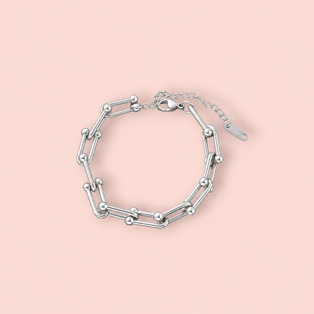 Silver Link Hardware Paperclip Chain Necklace & Bracelet Jewellery Set PVD coated waterproof