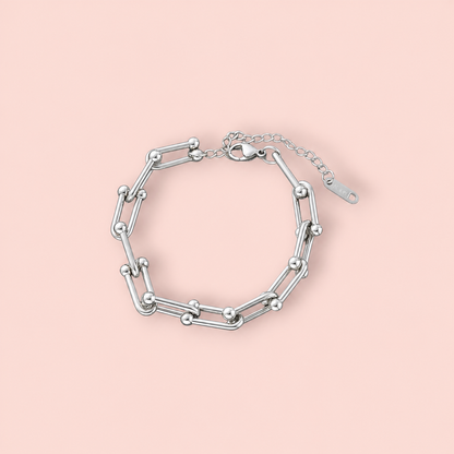 Silver Link Hardware Paperclip Chain Necklace & Bracelet Jewellery Set PVD coated waterproof