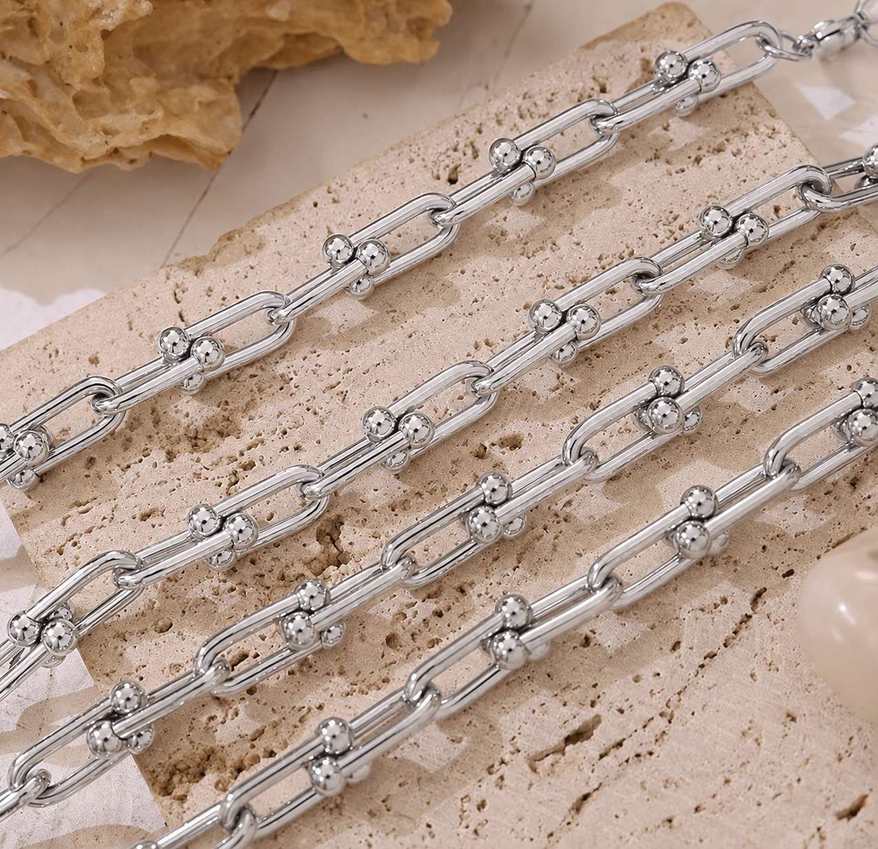 Silver Link Hardware Paperclip Chain Necklace PVD coated waterproof