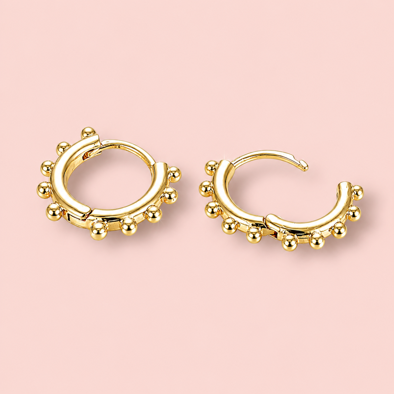 18K Gold Plated Beaded Hoop Huggie Earrings