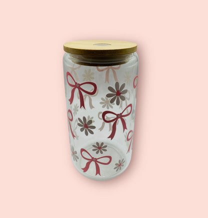 16oz Glass Cup with Bamboo Lid & Glass Straw Reusable Portable Drinkware Cute Design UVDTF Transfer Water Bottles Mug Bamboo Drinkware Bottle Water Bottles Mug Tumbler Portable Reusable Bottled Lid
