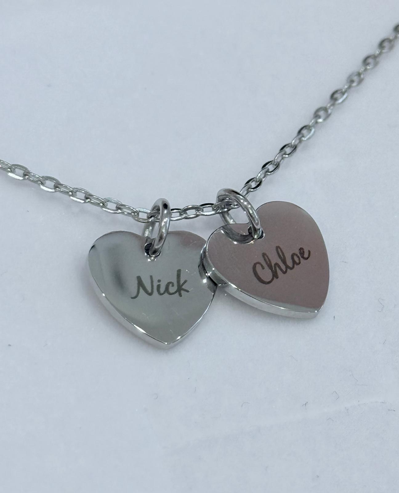 Personalised Necklace - Hearts/ Disc Charms in 18K gold or silver plated