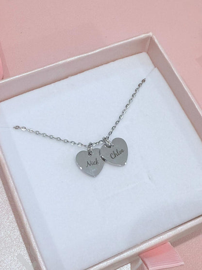 Personalised Necklace - Hearts/ Disc Charms in 18K gold or silver plated