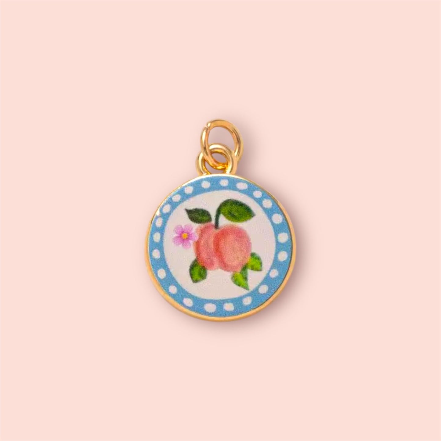 18K Gold Plated Hand painted Peach Enamel Charm