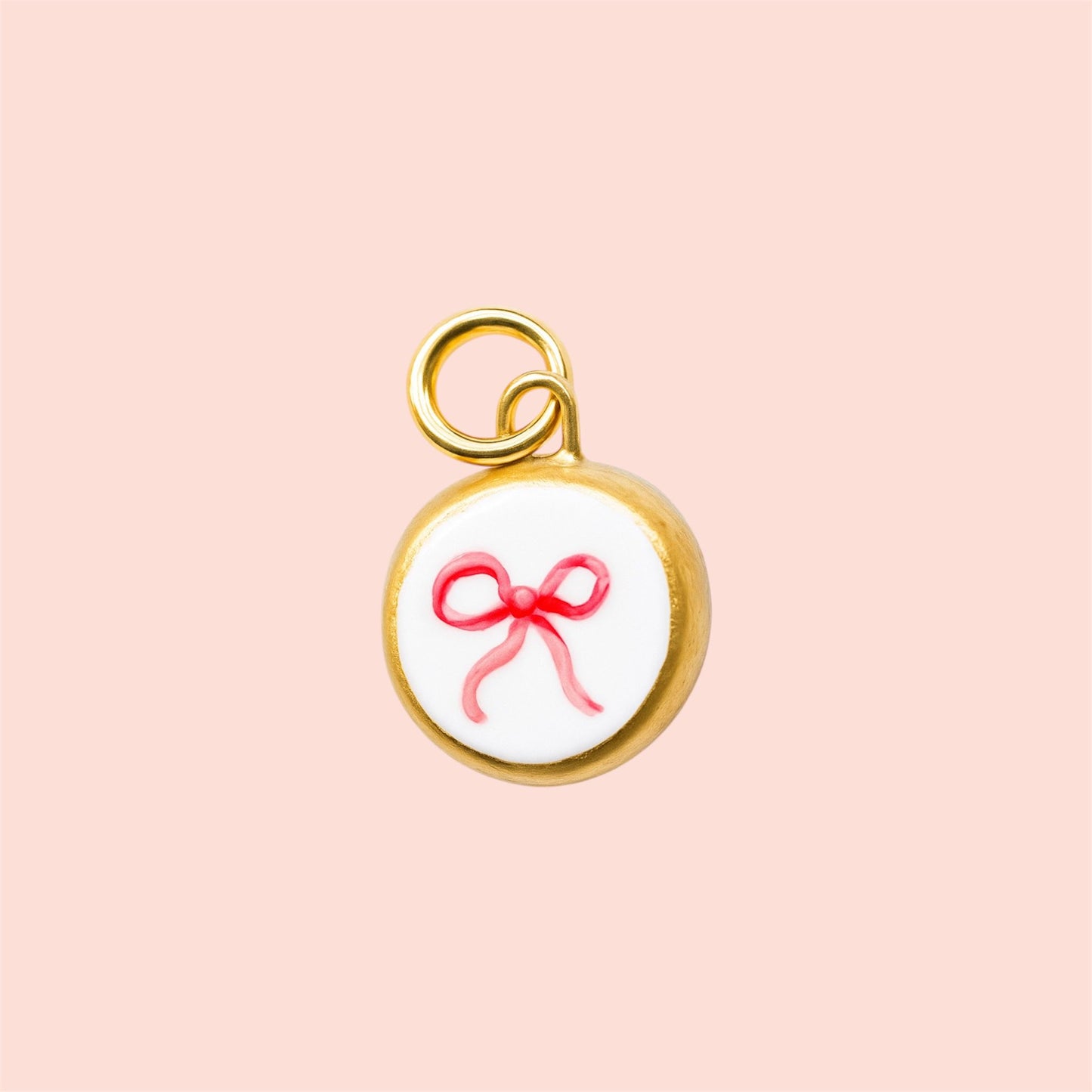 18K Gold Plated Hand painted Pink Bow Enamel Charm