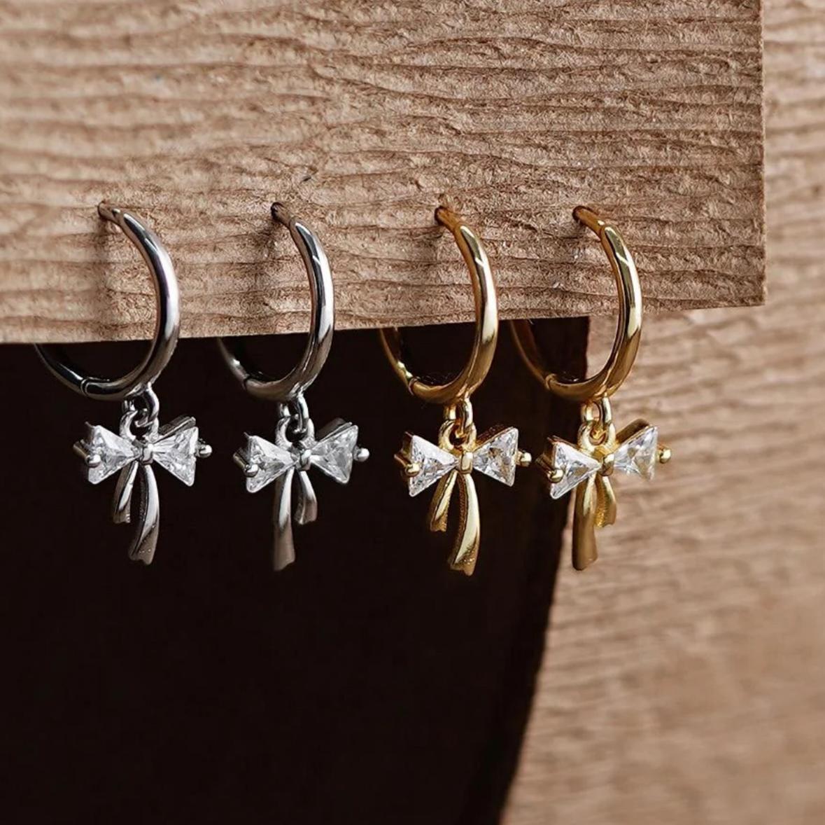 18K Gold Plated Sparkle Bow 11mm Hoop Earrings