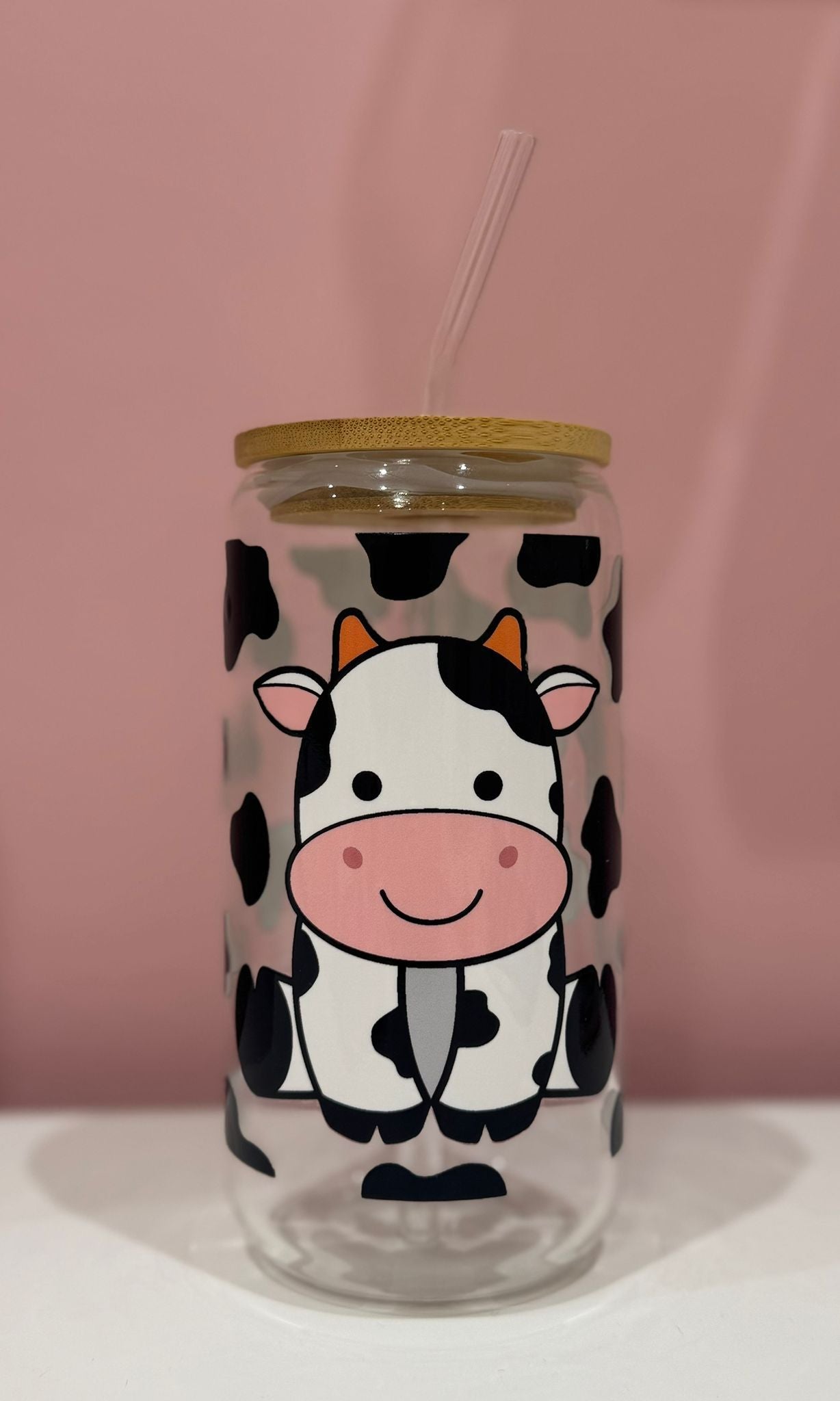 16oz Glass Cup with Bamboo Lid & Glass Straw Reusable Portable Drinkware Cute Design UVDTF Transfer Water Bottles Mug Bamboo Drinkware Bottle Water Bottles Mug Tumbler Portable Reusable Bottled Lid