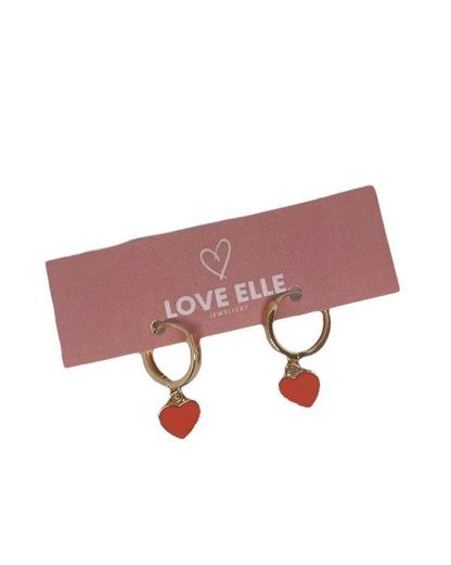 18K Gold Plated Heart Huggies Hoop Earrings - Coral & Gold