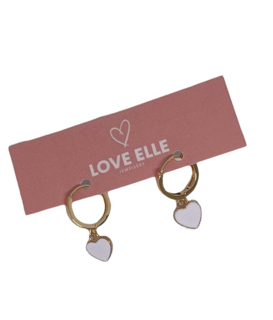 18K Gold Plated Heart Huggies Hoop Earrings - White & Gold