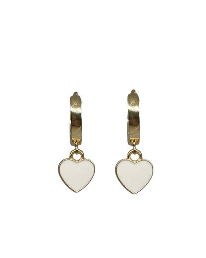 18K Gold Plated Heart Huggies Hoop Earrings - White & Gold