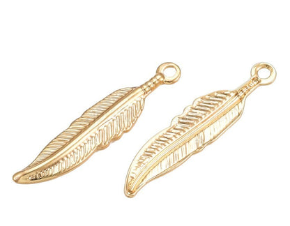 18K Gold Plated Huggies Hoop Feather charm Earrings dangly