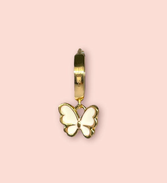 18K Gold Plated White butterfly Huggies Hoop Earrings