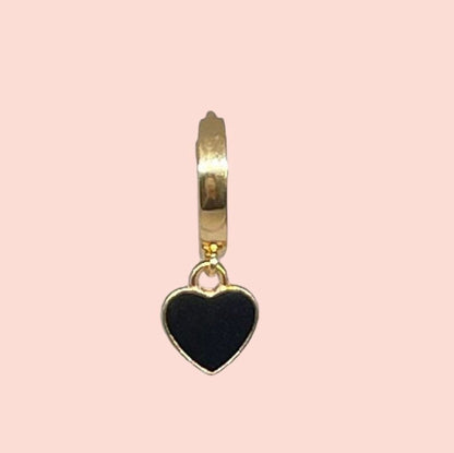 18K Gold Plated Heart Huggies Hoop Earrings - Black & Gold