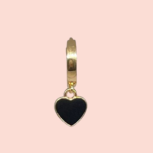 18K Gold Plated Heart Huggies Hoop Earrings - Black & Gold