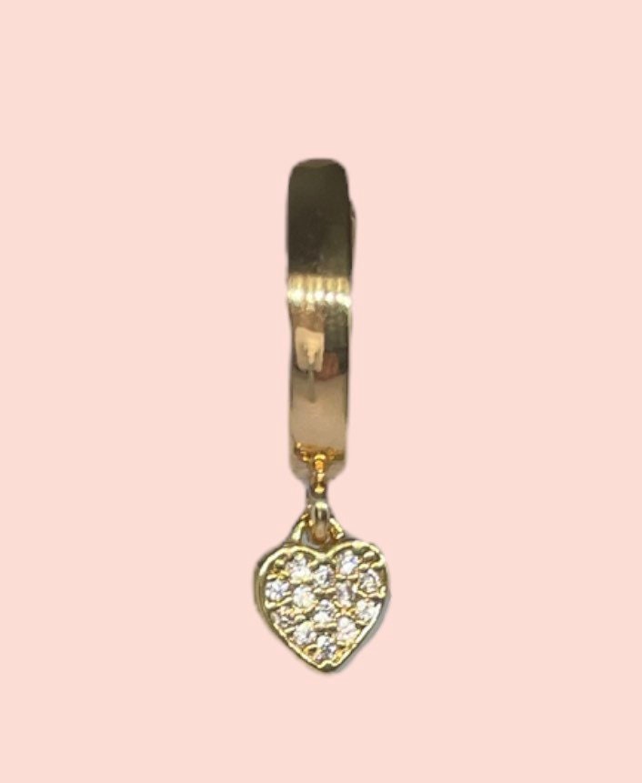 18K Gold Plated Heart Huggies Hoop Earrings set with cubic zirconia stones