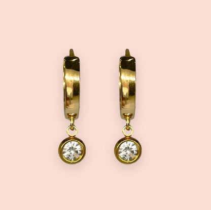 18K Gold Plated Silver Sparkle Crystal gemstone Huggies Hoop Earrings