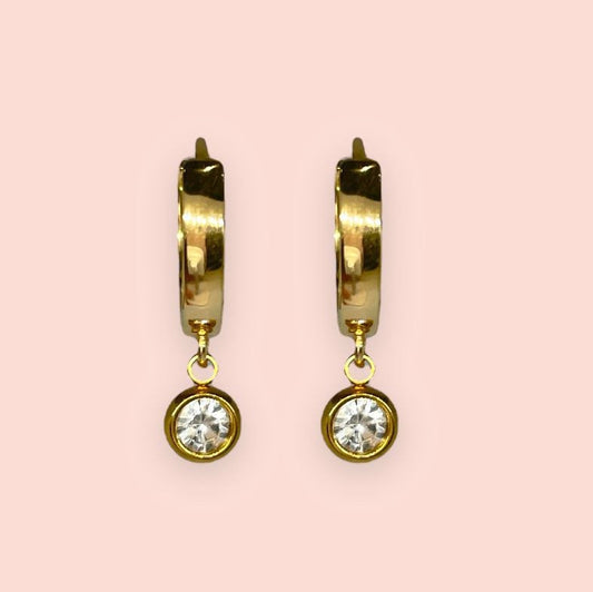 18K Gold Plated Silver Sparkle Crystal gemstone Huggies Hoop Earrings