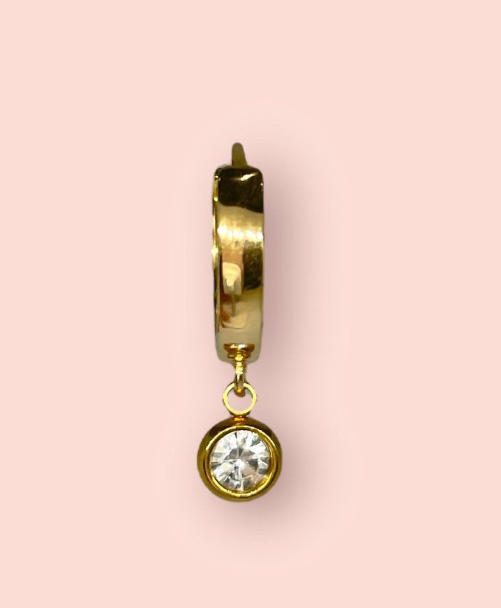 18K Gold Plated Silver Sparkle Crystal gemstone Huggies Hoop Earrings