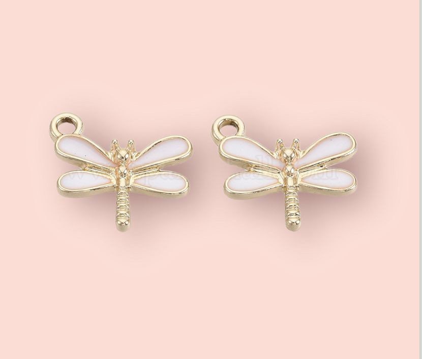 18K Gold Plated White dragonfly Huggies Hoop Earrings